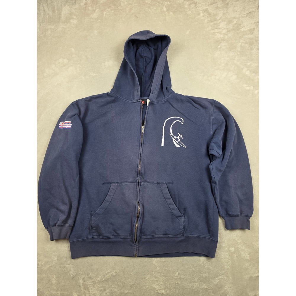 Vintage Quiksilver Hoodie Mens L Blue Full Zip  Surfer Hawaii Fleece Y2K Read